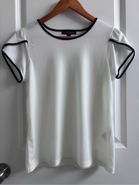 Banana Republic White Short Sleeve Top with Black Piping